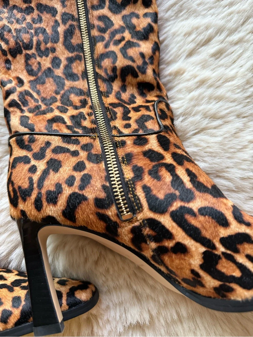 Michael Kors Leopard Print Knee-High Heeled Boots - Tan and Black